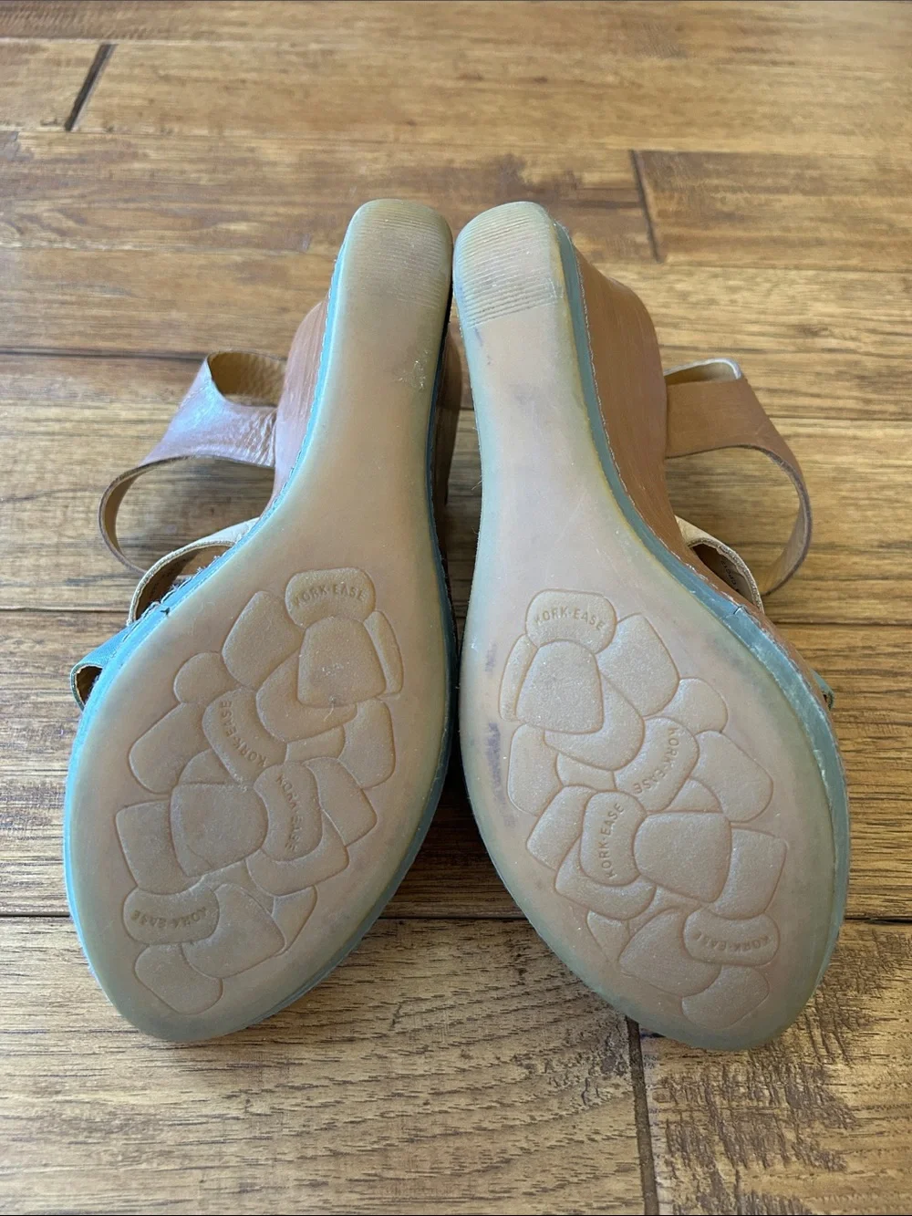 Kork-Ease Emily Strappy Wedge Heel Sandals Brown Blue Ivory Leather Size 8